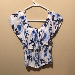 Blue floral crop top shirt